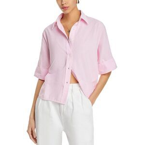 Vanessa Bruno Womens Bobby Cotton Shirt US 8/FR 40 Rose/Blanc - NWT $195